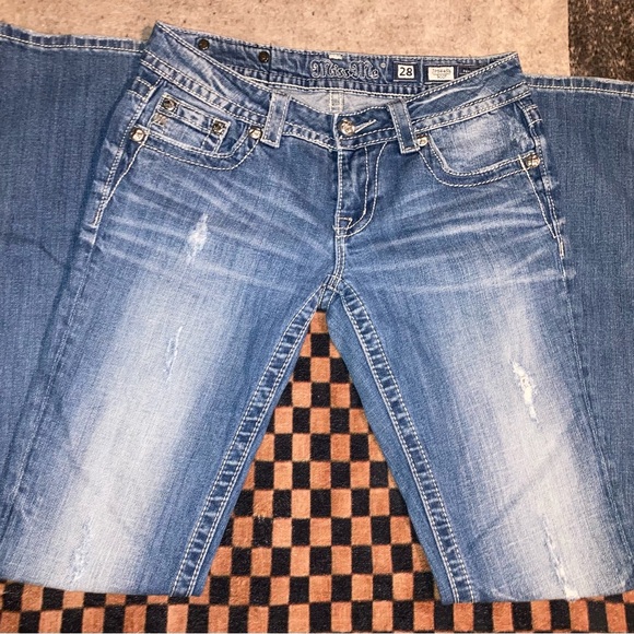 Miss Me Size 28 Medium Wash Leather Cross Bootcut Jeans - Picture 2 of 4